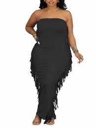 lw Plus Size Dres Tassel Design Bodyc Tube Dr Party Gowns 2023 Bodyc Tube Top Party Dr Women black Wrap Dres I3c8#