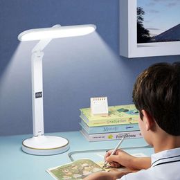 New Clock Table USB Chargeable Dimmable Desk Lamp Plug-In LED Foldable Eye Protection Reading Night Light