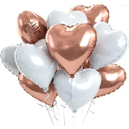 Party Decoration 10 Piece Rose Gold White Foil Heart Balloons 18inch Shape With M Ribbon For Wedding Decor