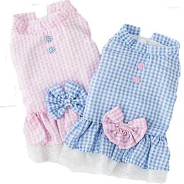 Dog Apparel Pink Blue Plaid Dress Summer Cardigan Hoodie Clothes Puppy Cat Shirt Dresses For Small Dogs Yorkie Pet Supplies