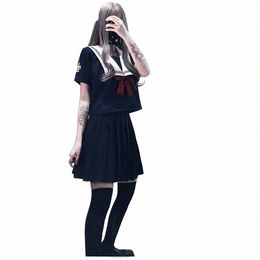 jk uniform skirt NAVY sailor suit school uniform dark Department women's Halen Costume pary suit r7HN#