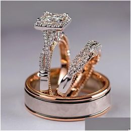 With Side Stones Classic Men Women Diamond Ring Fashion Rosegold Stackable Couple Rings For Wedding Engagement Jewelry Drop Delivery Dhx7F