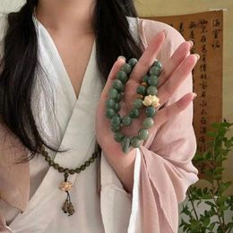 Strand Natural Bodhi Seed Lemon Green Lotus Two Circle Hand Stranded Prayer Bead Jewelry