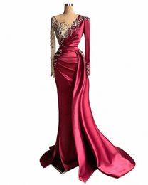 glamorous Evening Dres Satin Ball Gowns Embroidery Full Sleeves Robes For Formal Party V-Neck Sheath Mermaid Vestidos De Gala c9MT#