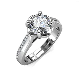 Cluster Rings Daisini 925 Sterling Silver 1 Perfect White GRA Moissanite Diamond Wedding Engagement Rose Ring Gift For Her /Women