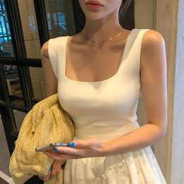 Tops New Fashion Sleeveless High Elasticity Sexy Slim White Tank Top Women Korean Clothes 2021 Summer Tops Black Shirt Haut Femme