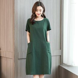 Party Dresses Novelty Clothes Women's Dress Summer 2024 Loose Regnant Woman Cotton Linen Solid For Mother With Pocket