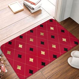 Carpets Red Gold And Black French Diamond Doormat Rug Carpet Mat Footpad Bath Anti-slip Entrance Kitchen Bedroom Washable Dust