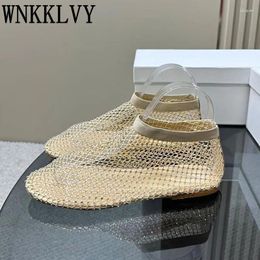 Casual Shoes Spring Comfort Flats Women Hollow Out Lazy Loafers Round Toe Mesh Gauze Ballet Crystal Decor Fashion Leisure Single