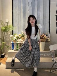 Skirts Vintage Pleated Plaid Skirt Midi Long Women Summer #e-girl Fairycore 2000s Y2k Aesthetic Korean Japan Cute Kawaii Clothes
