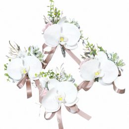 white Artifical Butterfly Orchid Frs Wrist Corsage Boutnieres Bridesmaid Marriage Wedding Accories 705R#