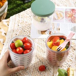 Cups Saucers Leak-proof Salad Box Portable Fruit Cup With Draining Compartments On-the-go For Capacity Storage