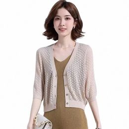 spring Autumn Cardigans For Women Half Sleeve Thin Knitwears Tops Women's Sweater Jacket Korean Fi Elegant Shrug P1ol#