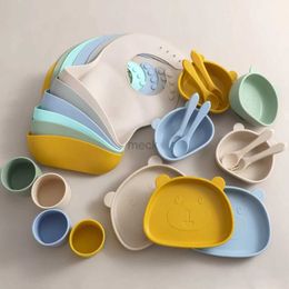 Cups Dishes Utensils 6pcs Infant Cartoon Bowls Plates Spoons Bib Silicone Suction Baby Feeding Set Baby Dishes Feeding Bowl Tableware Baby Stuff 240329