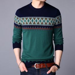 Men's Sweaters Mens Wool Knit Tops Fashion Argyle Round Neck Long Sleeve Patchwork Jumper Male Pure Clothing Pullovers
