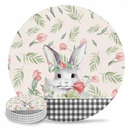 Table Mats Easter Flowers Ceramic Set Coffee Tea Cup Coasters Kitchen Accessories Round Placemat