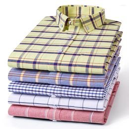 Men's Dress Shirts Quality Social Plaid Stripe Fashion For Male Shirt Long Sleeve Cotton Oxford Pure Casual Man S-6XL