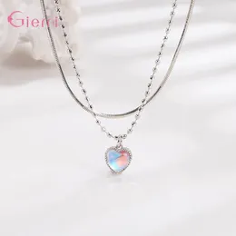 Pendant Necklaces Romantic Valentines Gift Jewellery For Women Ladies Fine 925 Sterling Silver Double Layers Chain With Heart Zircon