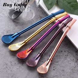 Drinking Straws Colorful 304 Stainless Steel Tea Spoon Filter Reusable Bombilla Gourd Tools Bar Accessories Metal Straw
