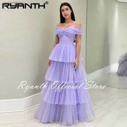 Urban Sexy Dresses Ryanth Lavender Tulle Long Prom Off the Shoulder Tiered Skirt A Line Wedding Party Elegant Evening yq240329