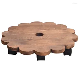 Kitchen Storage Moveable Wooden Planter Stand With Wheel Round Flower Pot Holder Universal Pulley Easy To Move Tray