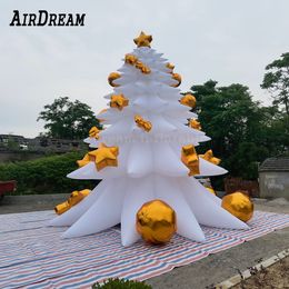 10mH 33ft with blower LED Lighted Lage White Inflatable Christmas Tree With Golden Balls Holiday Ornaments Balloon For Outside Night Show001