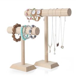Portable Hard Wooden Bracelet Chain T-Bar Rack Jewellery Display Stand for Bangle Watch Necklace Home Organisation Holder Showcase 2296h