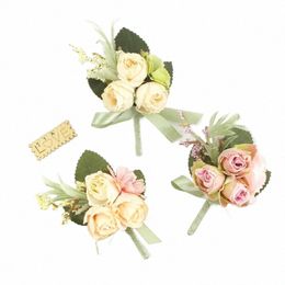 wedding Boutniere Silk Roses Corsage Wrist Bridesmaid Bracelet Frs Groom Butthole Suit Accories Broche Mariage n3Le#