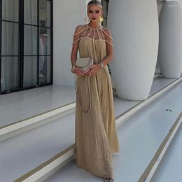 Casual Dresses Soft Halter Neck Dress Maxi Elegant Off Shoulder With Braided Straps For Women Solid Colour Vacation Beach