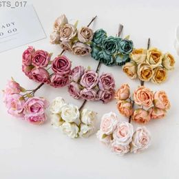 Decorative Flowers Wreaths 12PC Artificial Flowers Silk Tea Rose Wedding Bouquet Decorative Wreath Christmas Decoration for Home Diy Gifts Box Bride BroochL2403