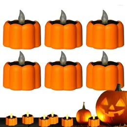 Party Decoration Pumpkin Candle Light 6pcs Halloween Flickering Tealight Solar Flameless For Home Table Indoor