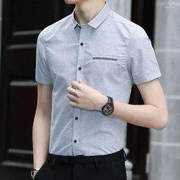 Men's Dress Shirts Shirt And Blouse Business Clothes Muscle Male Top Short Sleeve Formal Summer Elegant Korean Style With Sleeves Slim Fit I