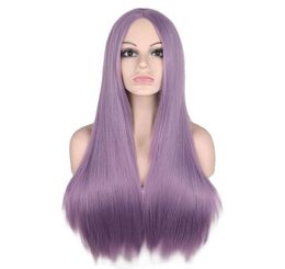 9 Colours Long Straight Middle Part Wig For Women Black White Pink Orange Purple Grey Hair Heat Resistant Synthetic Hair Wigs3481219