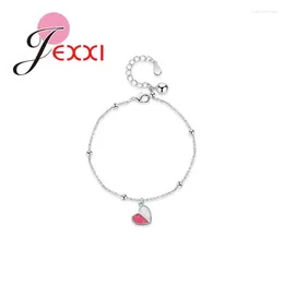 Link Bracelets Sweet Romantic Style Heart Design Genuine 925 Sterling Silver Bracelet For Woman Girls Christmas Gift