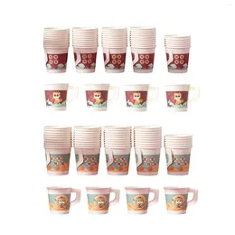 Disposable Cups Straws 50Pcs Paper Drinking With Folded Handle Thickened Bathroom Mouthwash Tea For Home Party Travel