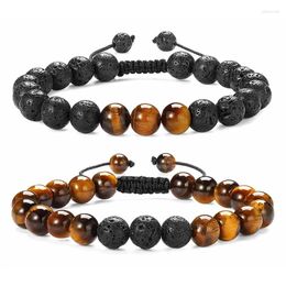 Strand Men Women Natural Semi Precious Stone Beaded Bracelet Adjustable Braided Rope Tiger's Eye Lava Rock Diffuser Yoga Beads