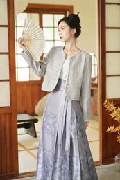 Two Piece Dress High-end Sense Chinese Style Gray Women's Suit Jacket Skirt Set Spring And Autumn Coat Long Horse-faced Two-piece