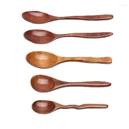 Spoons 1PC Kitchen Wood Spoon Natural Wooden Soup Long Handle Honey Coffee Milk Teaspoon Spice Condiment Scoops Tableware