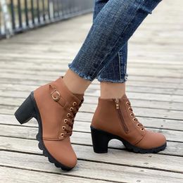 Botas Mulheres Chunky Heeled Ankle Solid Color Side Zipper Beer Festival Dress Shoes