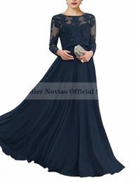 lg Sleeves Navy Blue Chiff Mother of the Bride Dres for Women 2023 Vestido Invitada Boda Wedding Party Dr K79B#
