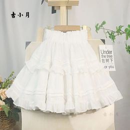 Sweet Cotton Lace Skirts For Girls Kids Spring Summer Lolita Birthday Princess Skirt Children Clothes 240325