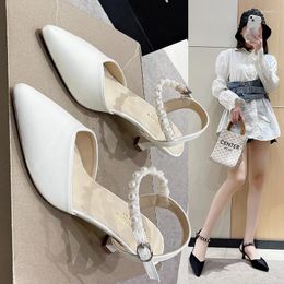 Dress Shoes Pointed Mid Heel Sandals 2024 Summer Women's Luxury Elegant Party Korean Black Tie Shoe Designer