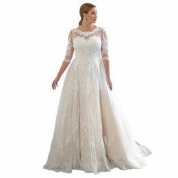 luxury Plus Size Wedding Dres 2023 Lace Appliques A-Line Half Sleeve Scoop Neck Glitter Beach Bridal Gown Vestido De Novia K1Di#