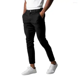 Men's Pants Men Trousers Elegant Slim Fit Business With Elastic Waist Button Closure Pockets Soft Breathable Formal For Work
