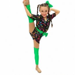 midee Jazz Dance Wear Girls Bow Abstract Short Jumpsuit Hip-hop Individual Bodysuit Set Suit Profial Stage Dance Costume r6cr#