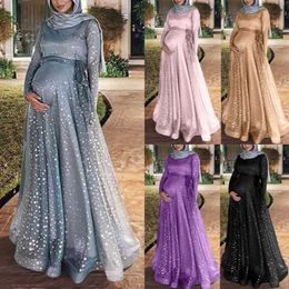 Maternity Dresses Photo shoot Pregnant Womens Dress Sexy O-neck Maxi Dress Pregnant Womens Party Dress Muslim Mom Ramadan ClothingL2403