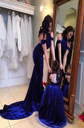 Royal Blue Mother Daughter Dresses Ball Gown Girls Party Pageant Dress Detachable Long Sleeves Velvet Winter Flower Girl Dress For9829826