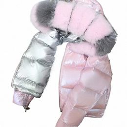 new Real Fur Parkas Natural Fox Fur Collar Jacket Winter Women Loose Short Down Coat White Duck Down Jacket Thick Warm Down Coat J7T7#