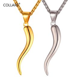Necklaces Collare Italian Horn Necklace Cornetto Gold Color Cornuto Jewelry Stainless Steel The Cornicello Protection Pendant P026