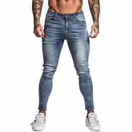 gingtto Men's Skinny Jeans Faded Blue Middle Waist Classic Hip Hop Stretch Pants Cott Comfortable Dropship Supply zm46 a7U4#